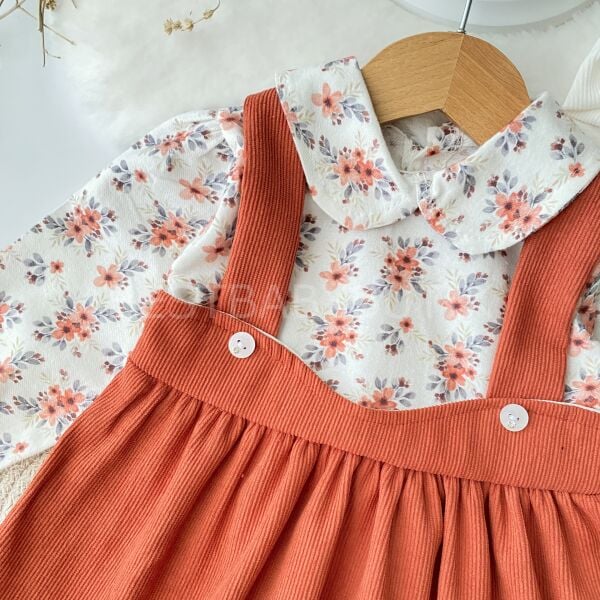 Çıtır Çiçekli Salopet Görünümlü Kadifeli Elbise