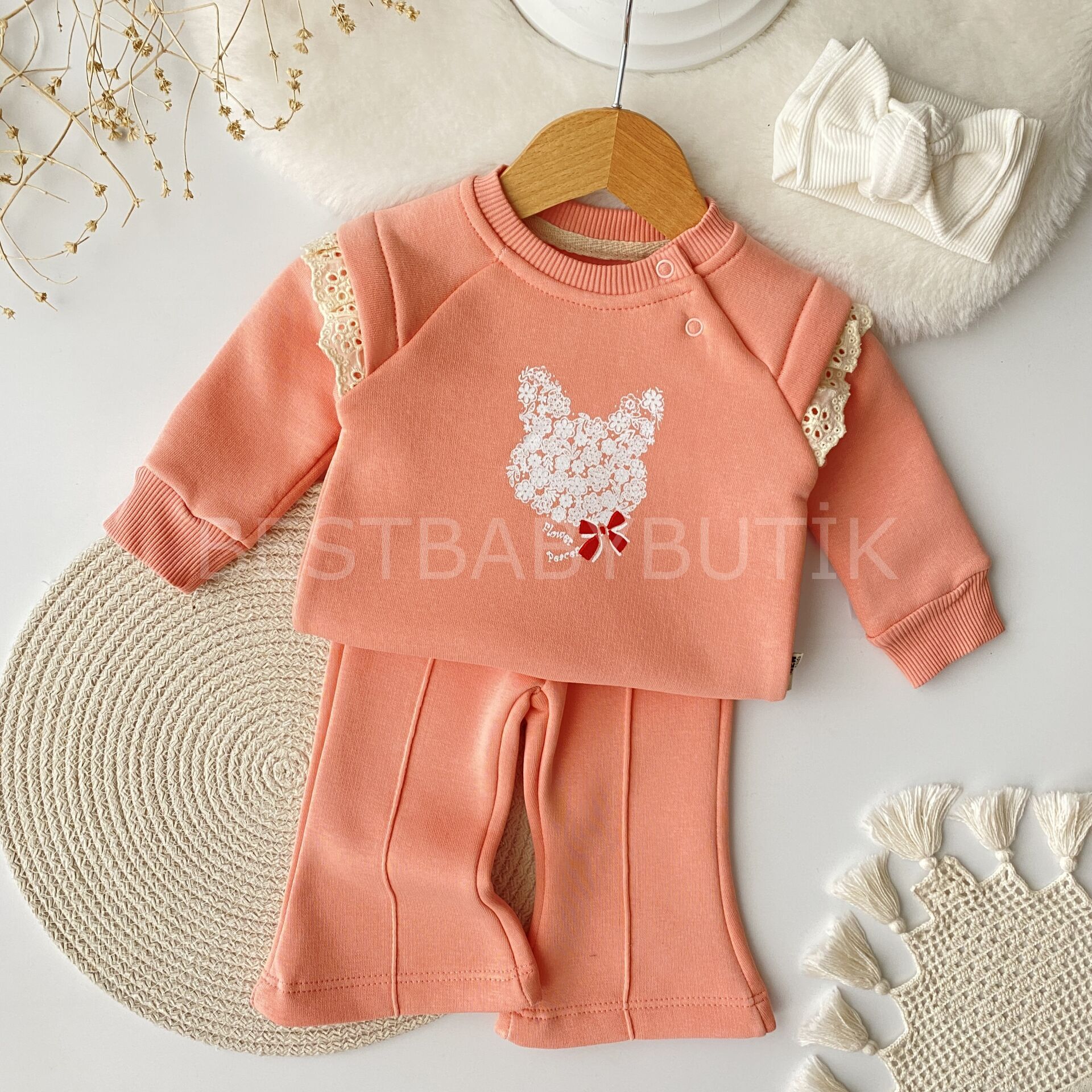 Tavşan Baskılı İspanyol Paça Şardonlu 2’li Takım 9-12 AY