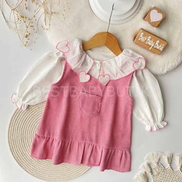 Kalp Yaka Detaylı Gömlekli Fırfırlı Elbise