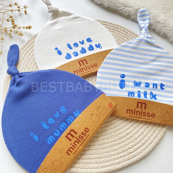 MİLK MOM DAD YAZILI PENYE BERE (0-10 AY) MAVİ