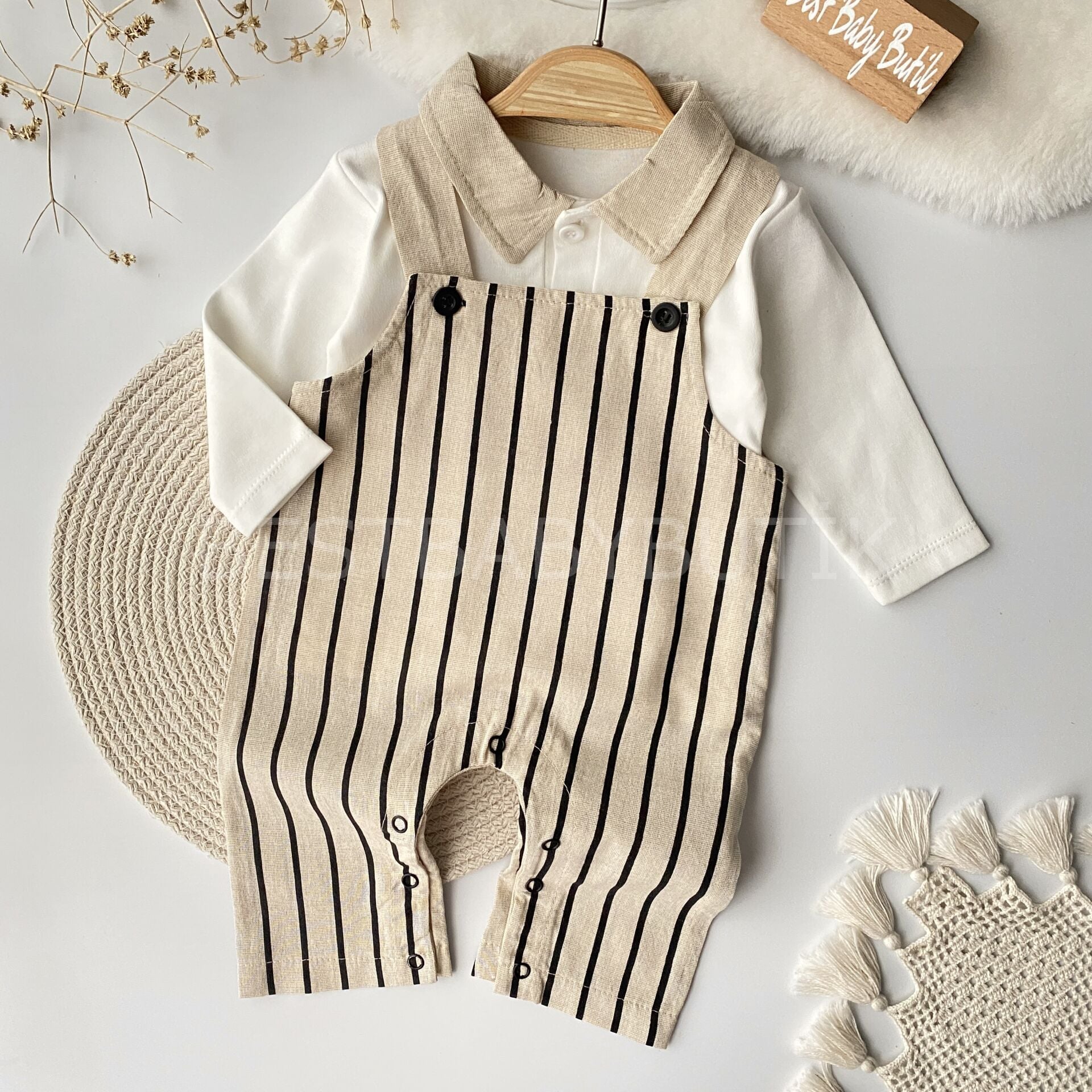 Leo Çizgili Gömlek Yaka Badili Tulum 3-6 AY