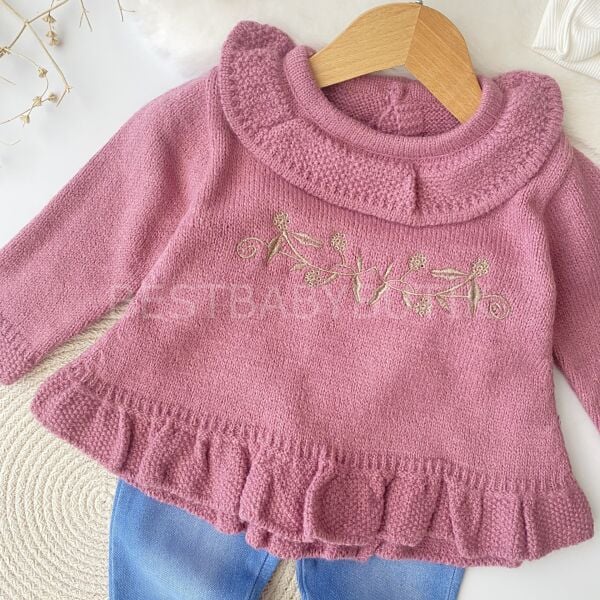 Çiçek Nakışlı Triko Kot Pantolonlu 2’Li Takım 12-18 AY