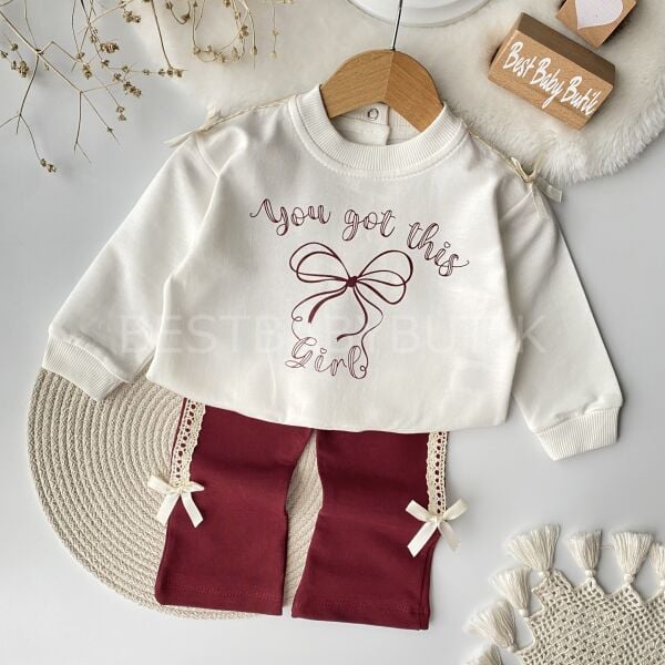 Mila Bordo Kurdale ve Dantel Detaylı Bol Paça 2’Li Takım