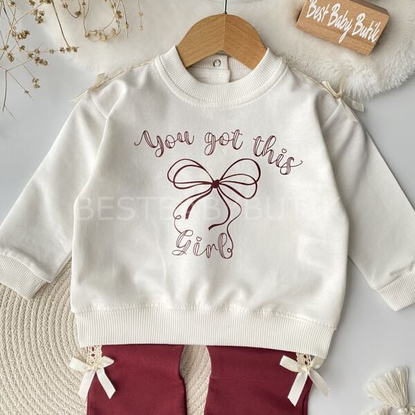 Bordo Kurdale ve Dantel Detaylı Bol Paça 2’Li Takım