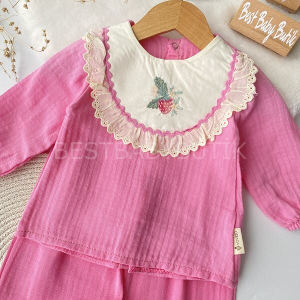 Çilek Nakışlı Bol Paça Müslin Takım 18-24 AY