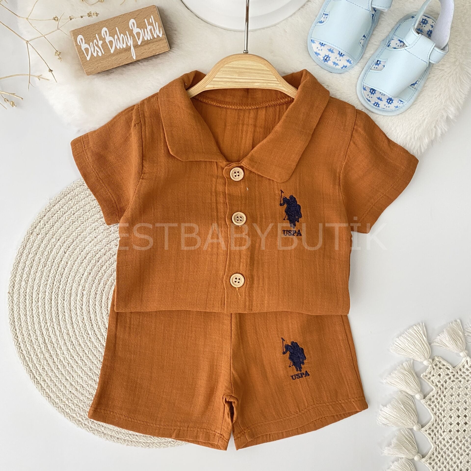 Nakışlı Polo Yaka Müslin Takım 18-24 AY