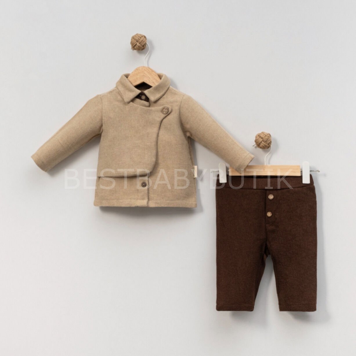 Tarz Ahşap Düğmeli Gömleli Kaşe 2’Li Takım