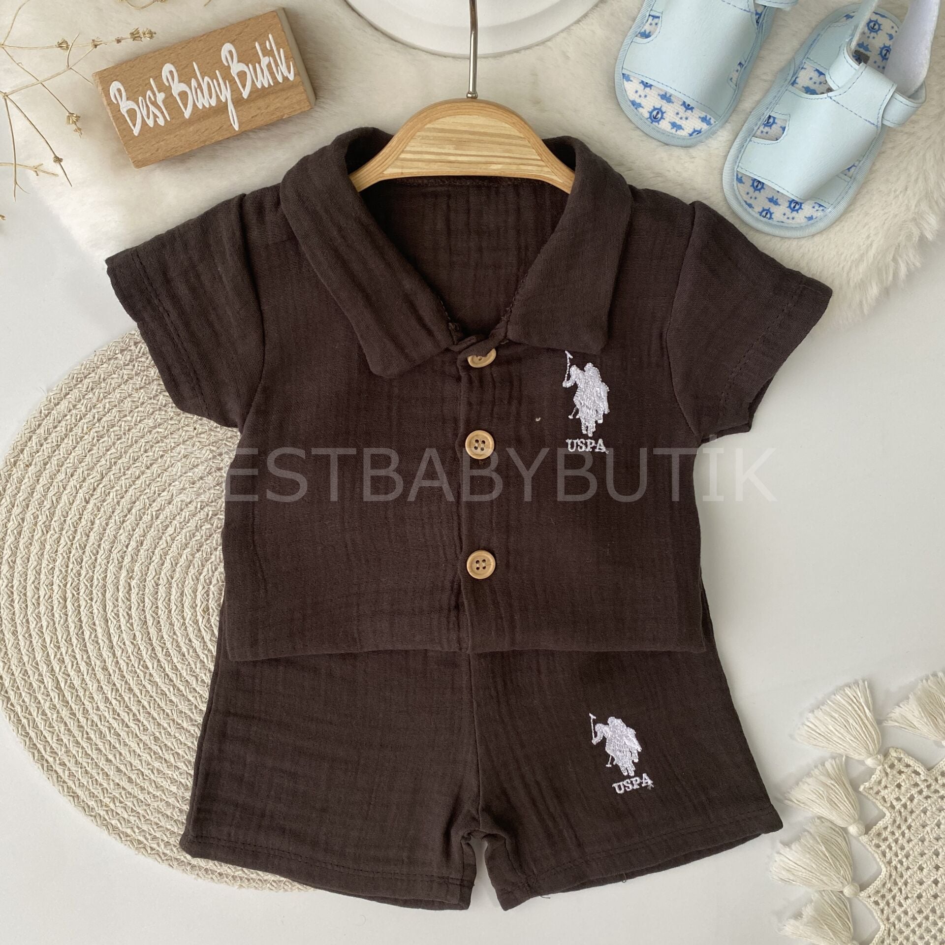 Nakışlı Polo Yaka Müslin Takım 18-24 AY