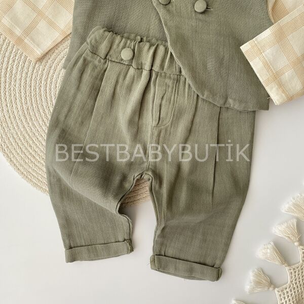 Köy Ağası Müslin 3 Parça Yelekli Şık Takım 12-18 AY