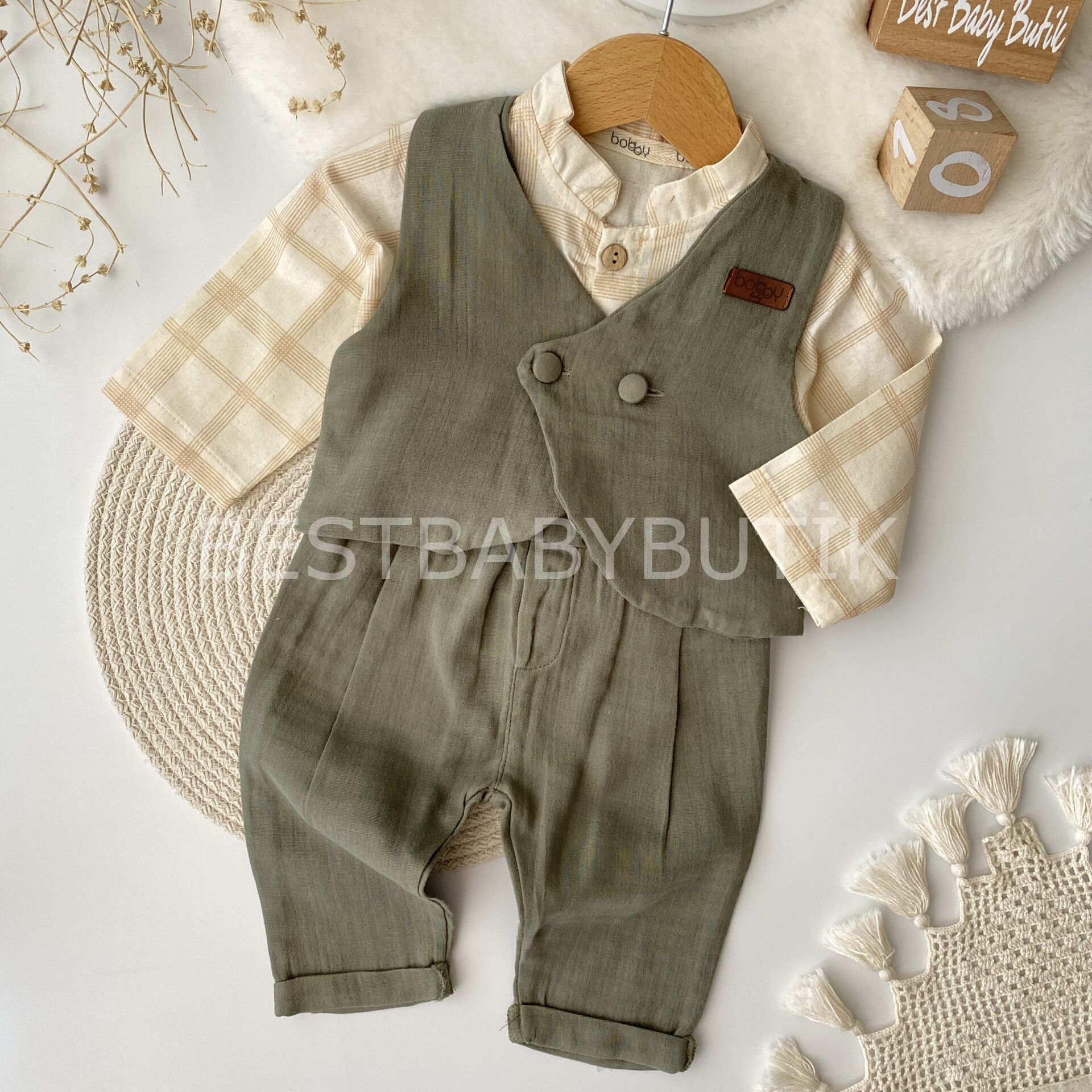 Köy Ağası Müslin 3 Parça Yelekli Şık Takım 12-18 AY