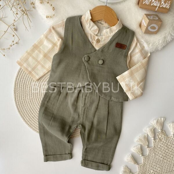 Köy Ağası Müslin 3 Parça Yelekli Şık Takım