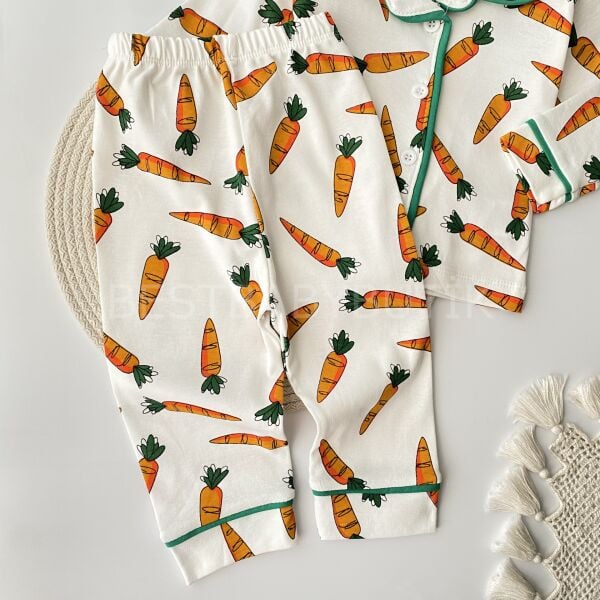 Havuç Detaylı %100 PAMUK Pijama Takımı