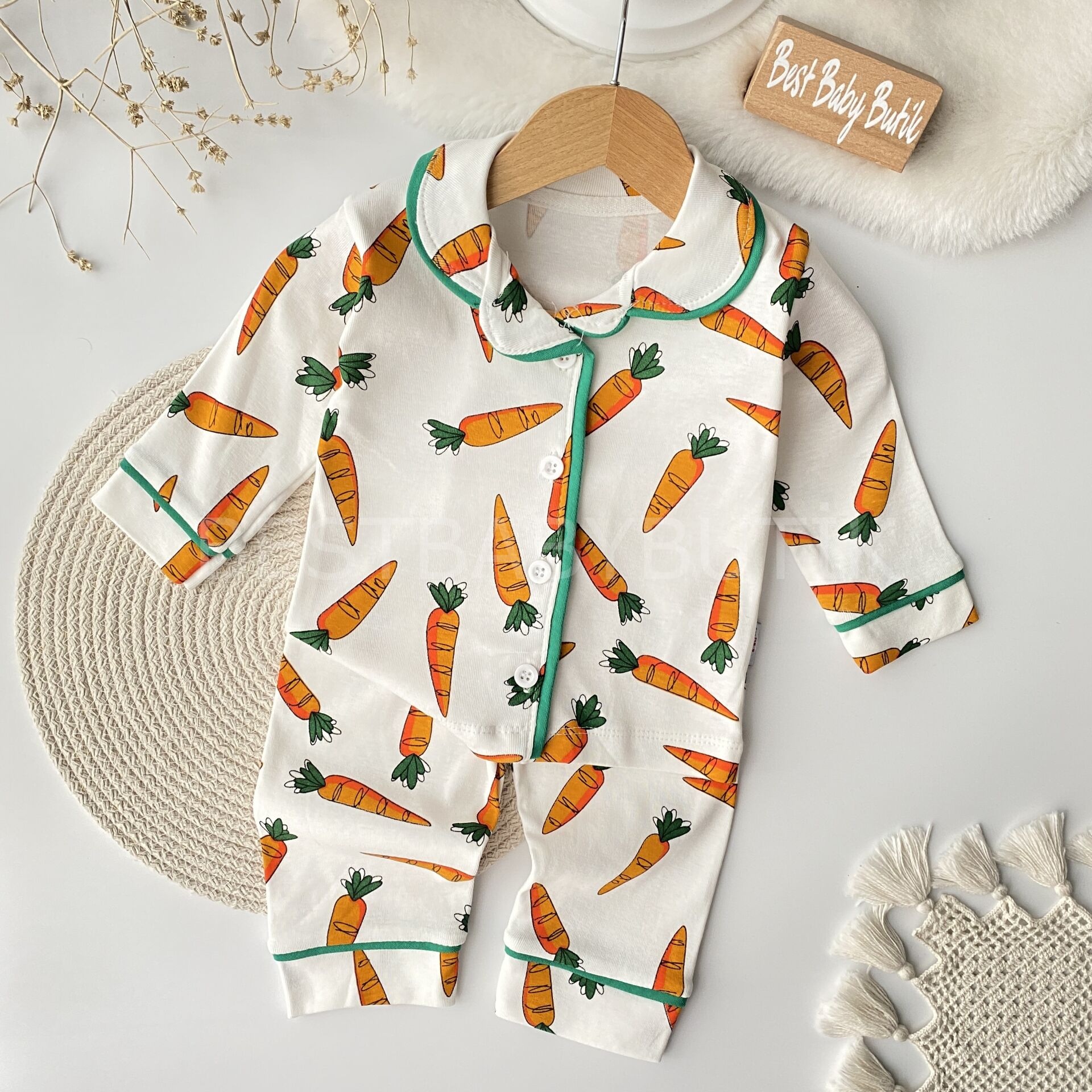 Havuç Detaylı %100 PAMUK Pijama Takımı