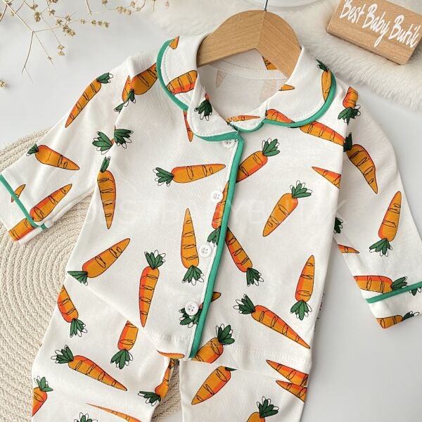 Havuç Detaylı %100 PAMUK Pijama Takımı