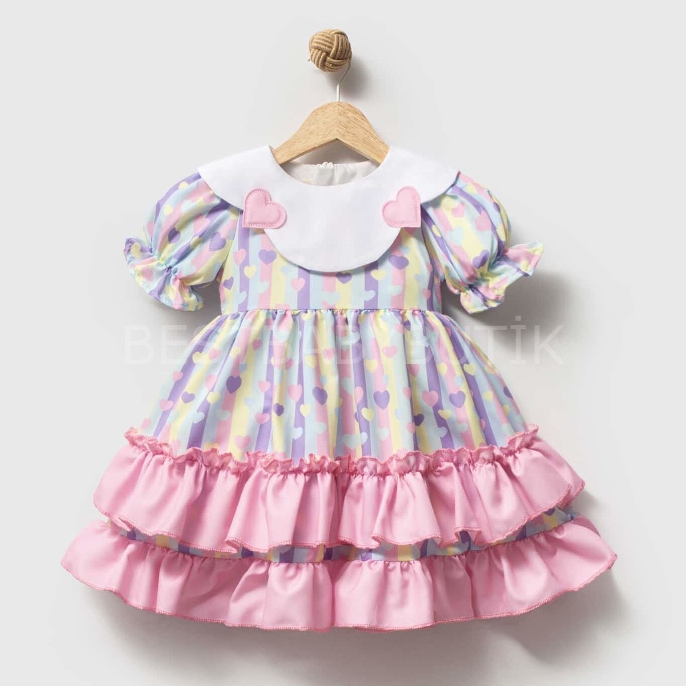 Bayrama Özel Kalp Yaka Detaylı Fırfırlı Elbise 18-24 AY