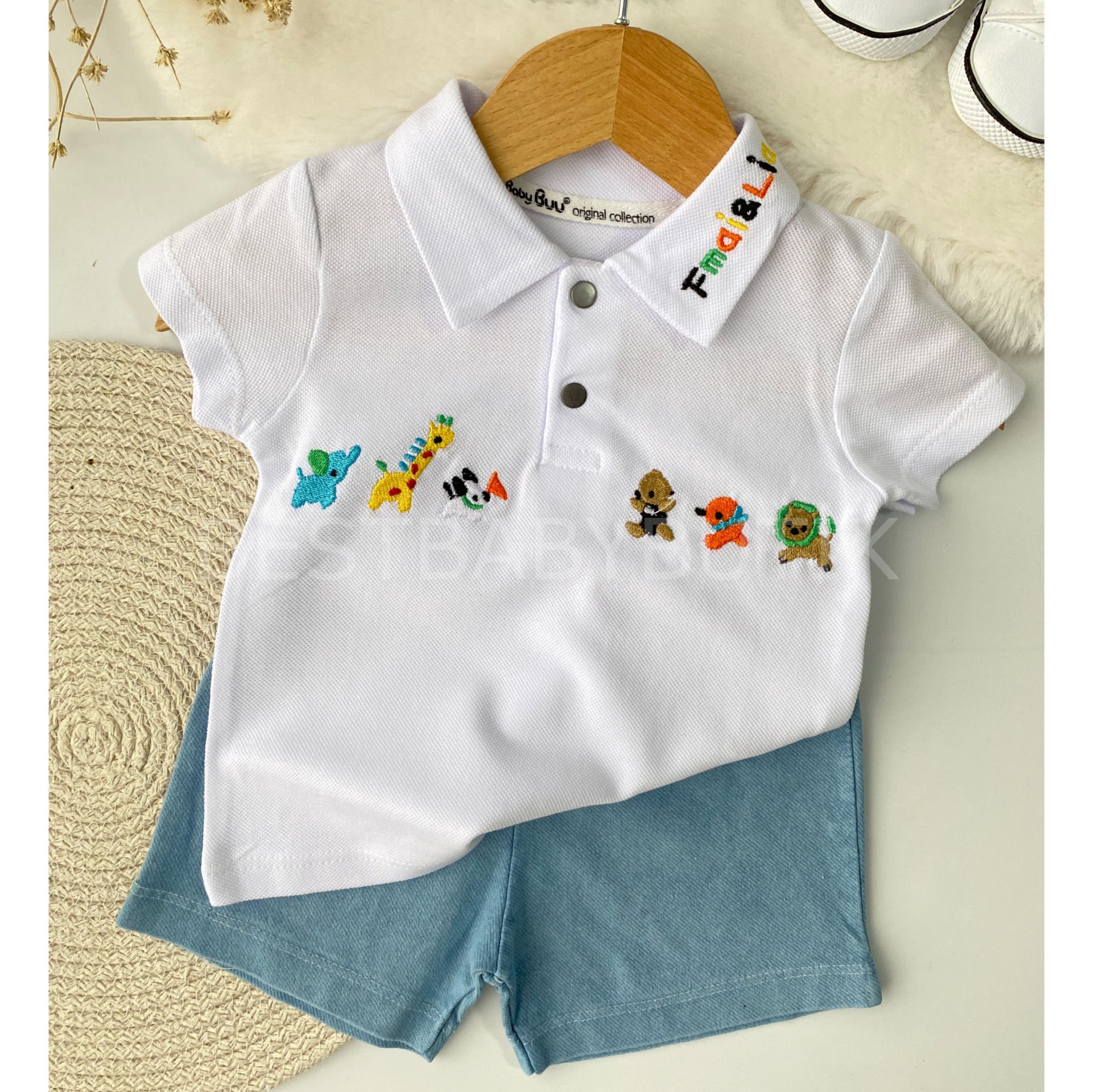 Sevimli Hayvan Nakışlı Polo Yaka 2’Li Takım 9-12 AY