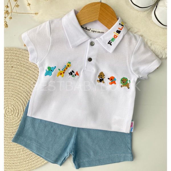 Sevimli Hayvan Nakışlı Polo Yaka 2’Li Takım 9-12 AY