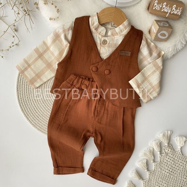 Köy Ağası Müslin 3 Parça Yelekli Şık Takım