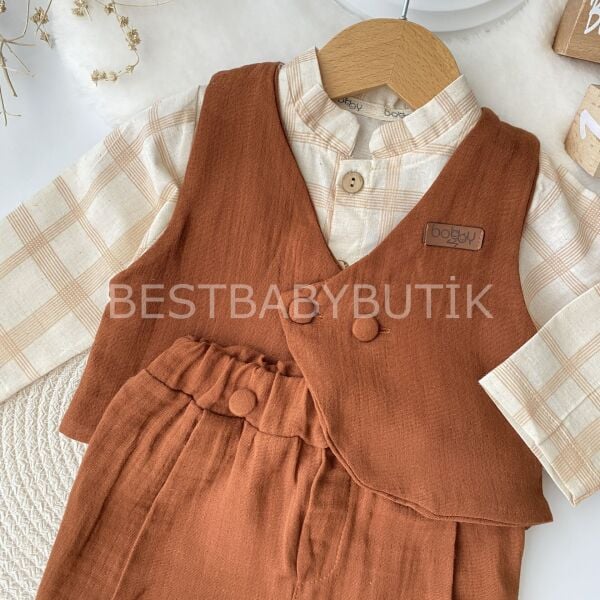 Köy Ağası Müslin 3 Parça Yelekli Şık Takım