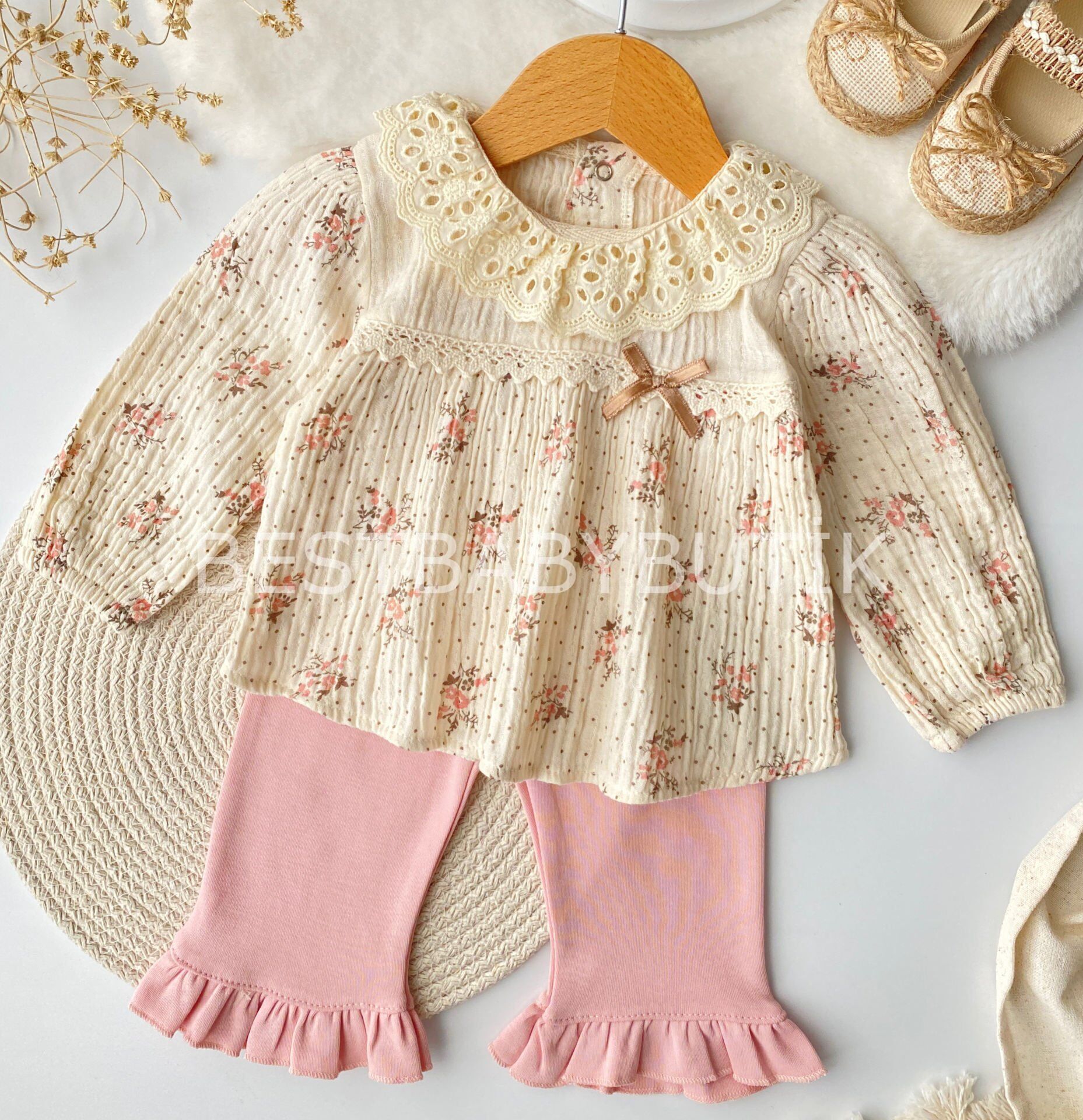 Çıtır Çiçekli Fisto Yakalı Müslin 2’Li Takım