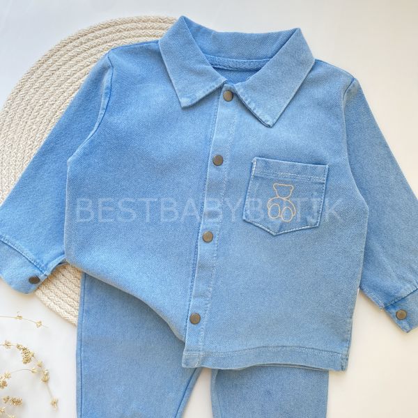 BEAR BASKI DETAYLI GÖMLEK YAKA PAMUK KOT LİKRALİ 2’Lİ TAKIM