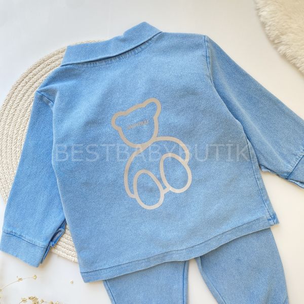 BEAR BASKI DETAYLI GÖMLEK YAKA PAMUK KOT LİKRALİ 2’Lİ TAKIM