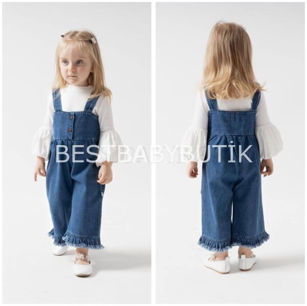 Premium Balon Kol Tişörtlü Bol Paça Kot Salopet 24-36 AY