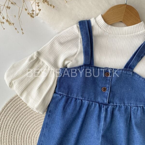 Premium Balon Kol Tişörtlü Bol Paça Kot Salopet 24-36 AY