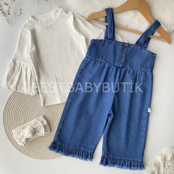 Premium Balon Kol Tişörtlü Bol Paça Kot Salopet