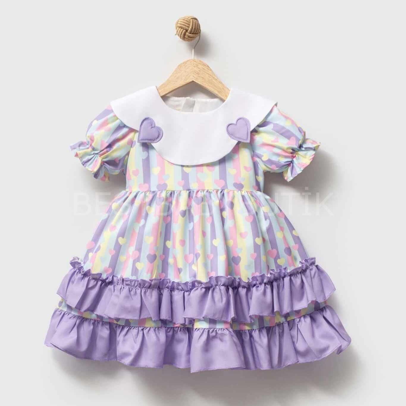 Bayrama Özel Kalp Yaka Detaylı Fırfırlı Elbise 18-24 AY