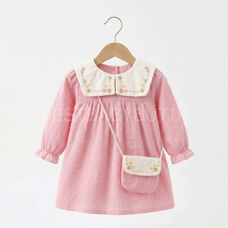 Çıtır Çiçekli Robalı Müslin Çantalı Elbise 3-4 YAŞ