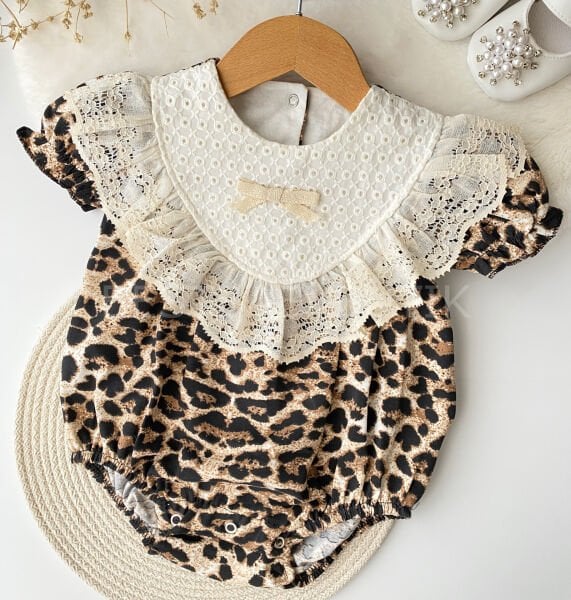 Leopar Desenli Fisto Yakalı Romper
