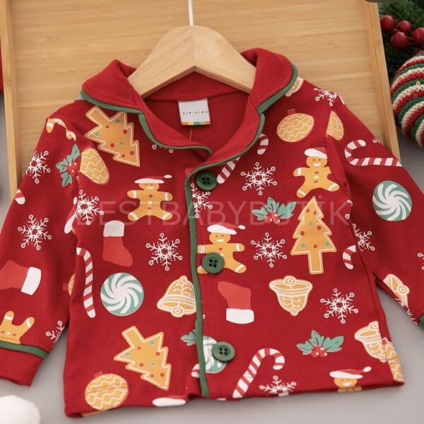 Kurabiye Baskılı Şapkalı Pijama Takımı