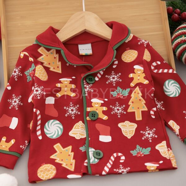 Kurabiye Baskılı Şapkalı Pijama Takımı 9-12 AY