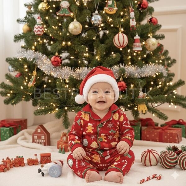 Kurabiye Baskılı Şapkalı Pijama Takımı