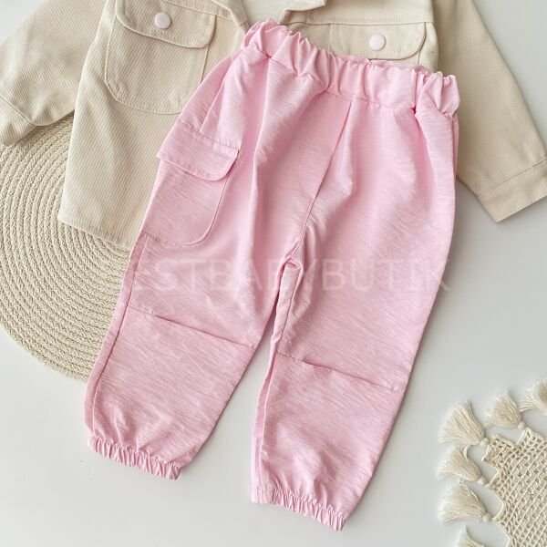 Çiçek Nakışlı Kot Ceketli Paraşüt Pantolonlu 3’Lü Takım (SIRT NAKIŞLI)