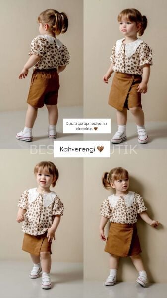 Leopar Desenli Şort Etekli Takım (Dizaltı çorap hediye)