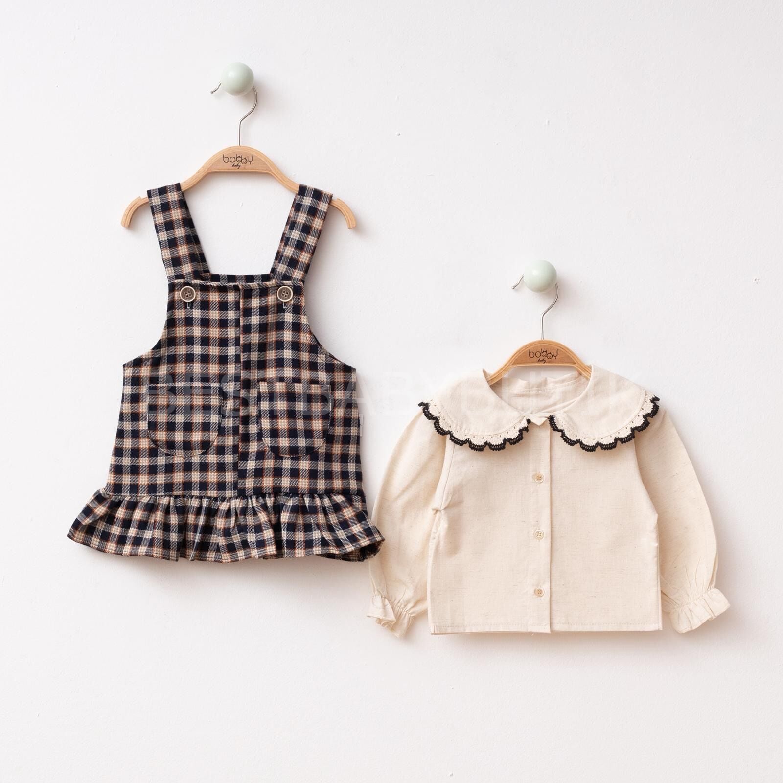 Hüma Ekose Desenli Bebe Yaka Gömlekli Elbise 6-9 AY