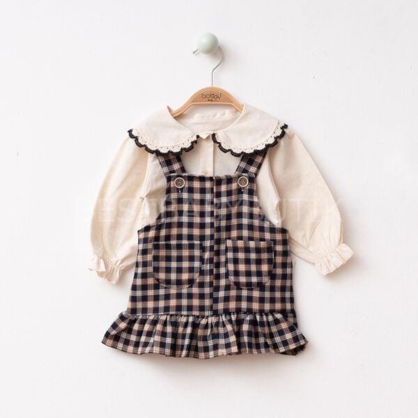 Hüma Ekose Desenli Bebe Yaka Gömlekli Elbise