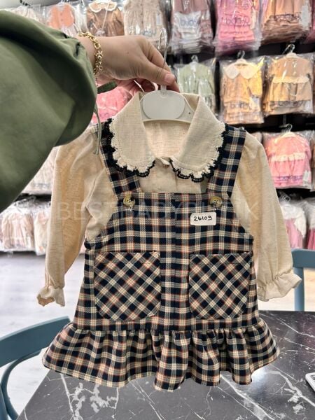 Hüma Ekose Desenli Bebe Yaka Gömlekli Elbise 6-9 AY