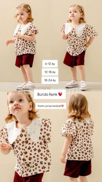 Leopar Desenli Şort Etekli Takım (Dizaltı çorap hediye)