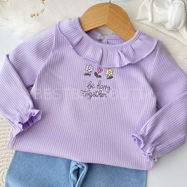 Çiçek Nakışlı Fırfır Yaka Kot Pantolonlu 2’Li Takım