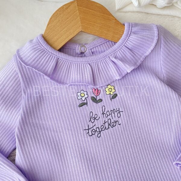 Çiçek Nakışlı Fırfır Yaka Kot Pantolonlu 2’Li Takım