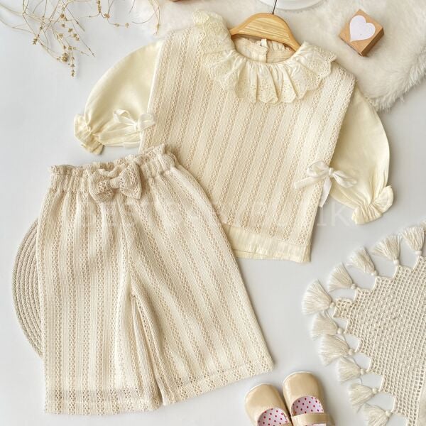 Premium Fisto Yakalı Güpür Detaylı Astarlı 3’Lü Takım