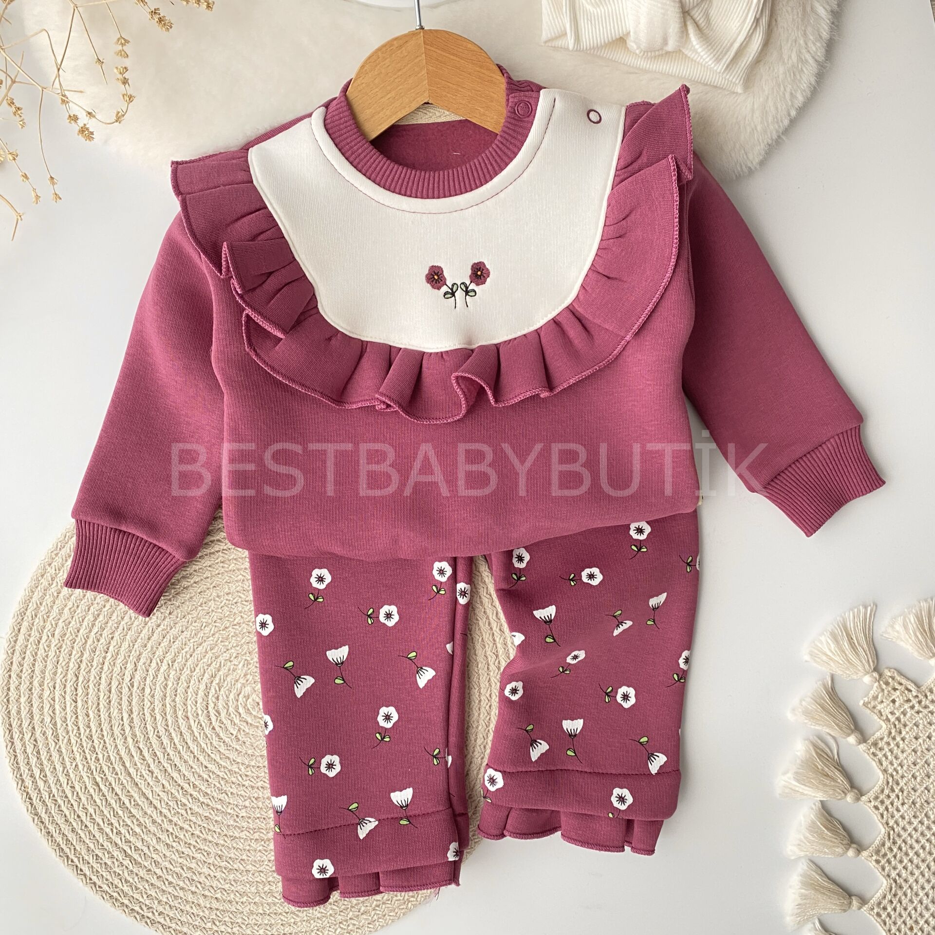 Çiçek Nakışlı Fırfırlı Şardonlu 2’Li Takım 6-9 AY