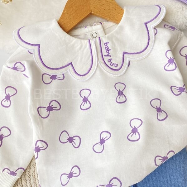 Babybuu Kurdale ve Çiçek Yaka Detaylı Kot Pantolonlu Takım