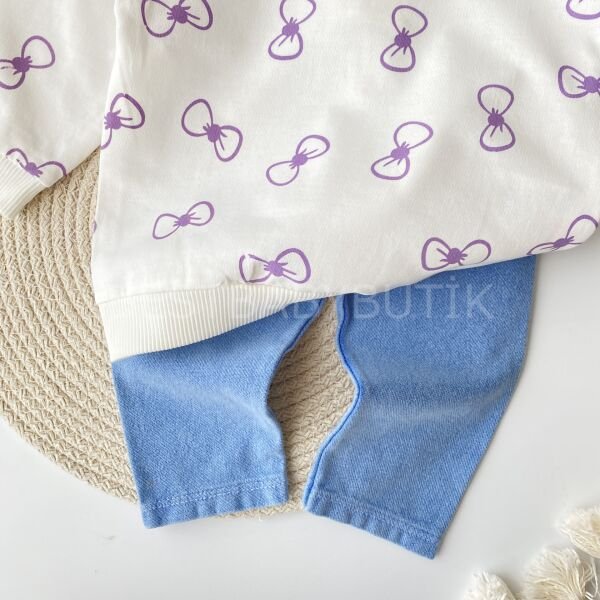 Babybuu Kurdale ve Çiçek Yaka Detaylı Kot Pantolonlu Takım