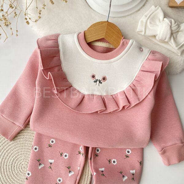 Çiçek Nakışlı Fırfırlı Şardonlu 2’Li Takım 6-9 AY