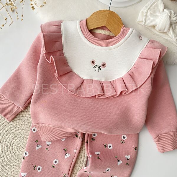 Çiçek Nakışlı Fırfırlı Şardonlu 2’Li Takım 6-9 AY