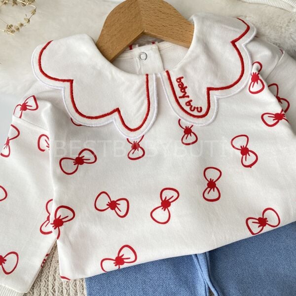 Babybuu Kurdale ve Çiçek Yaka Detaylı Kot Pantolonlu Takım